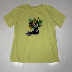 Converse T-Shirt Medium womens flowers are blooming Graphic Baby Tee Yellow